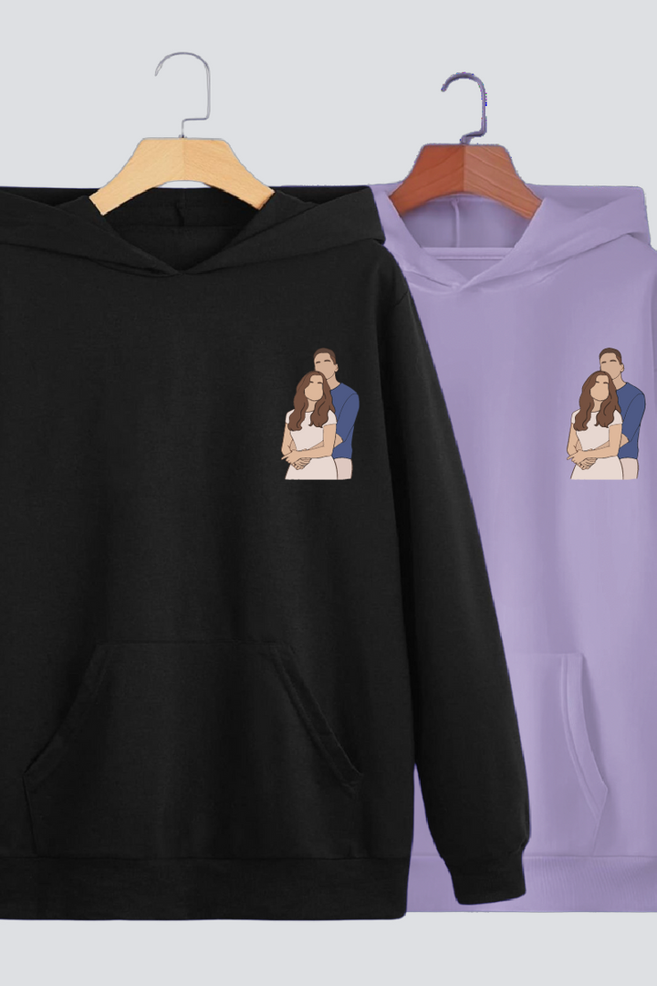 Customised Illustration Couple Oversized Drop shoulder Hoodies - Pack of 2