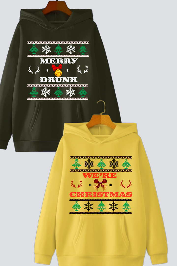 Fun Ugly Christmas Oversized Drop Shoulder Hoodies - Pack of 2