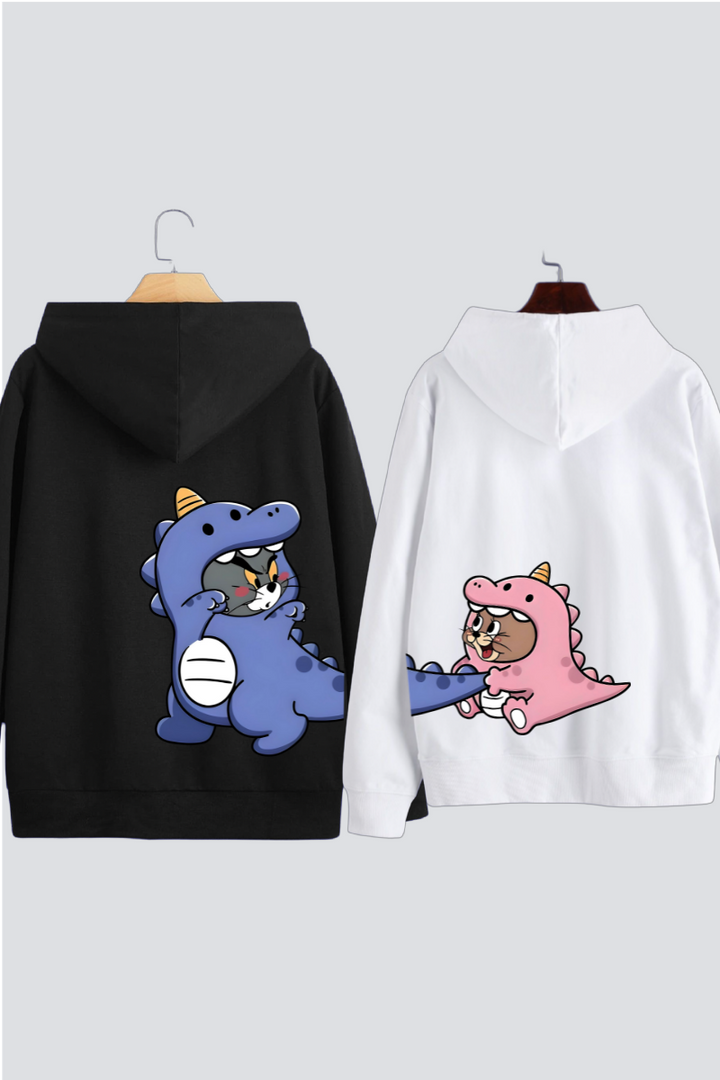 Dino Tom & Jerry Couple Oversized Drop Shoulder Hoodies - Pack of 2 (Back Design)