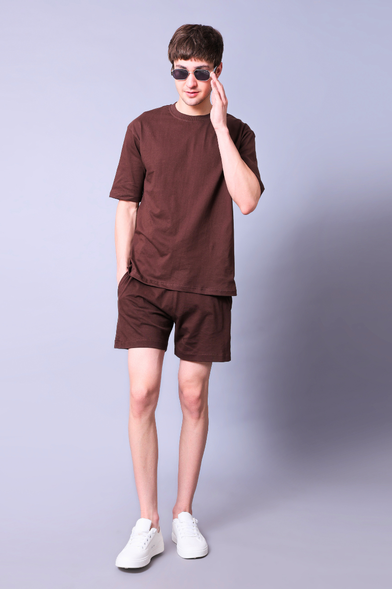 Chocolate Brown Unisex Co-Ord Set With Shorts