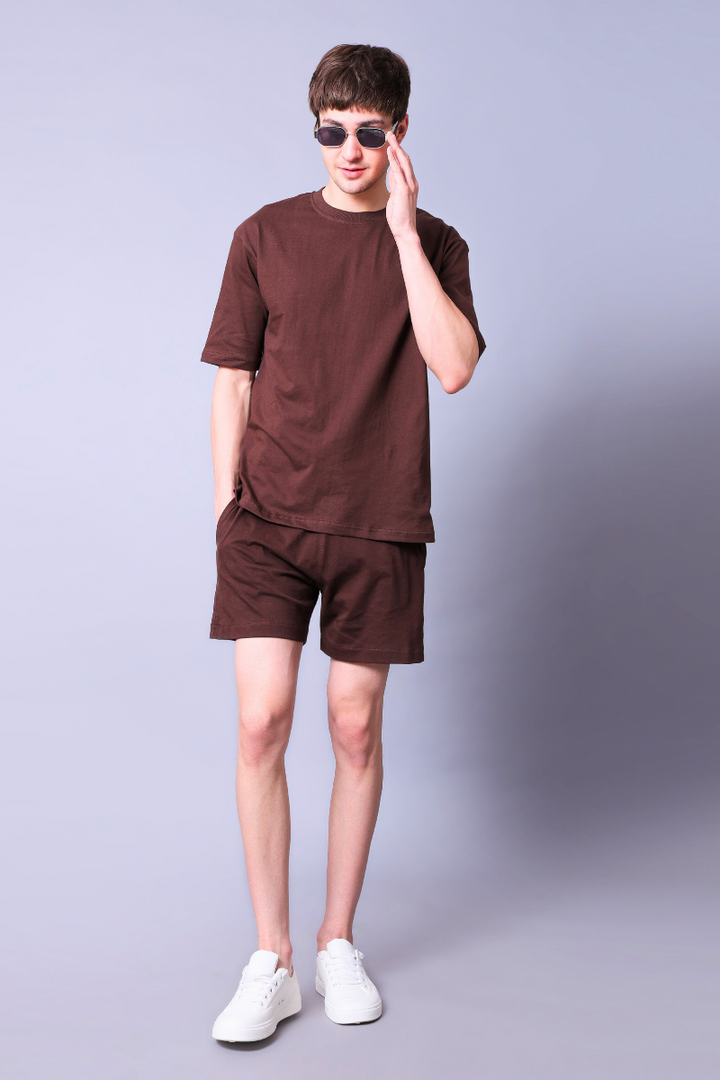 Chocolate Brown Unisex Co-Ord Set With Shorts