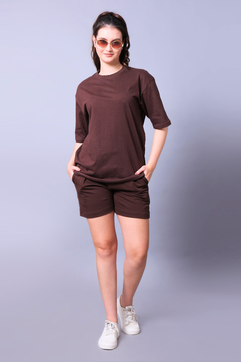 Chocolate Brown Unisex Co-Ord Set With Shorts
