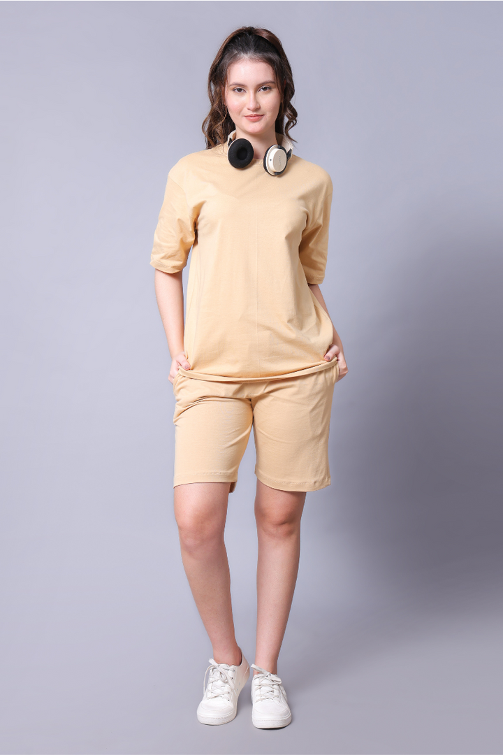 Beige Unisex Co-Ord Set With Shorts