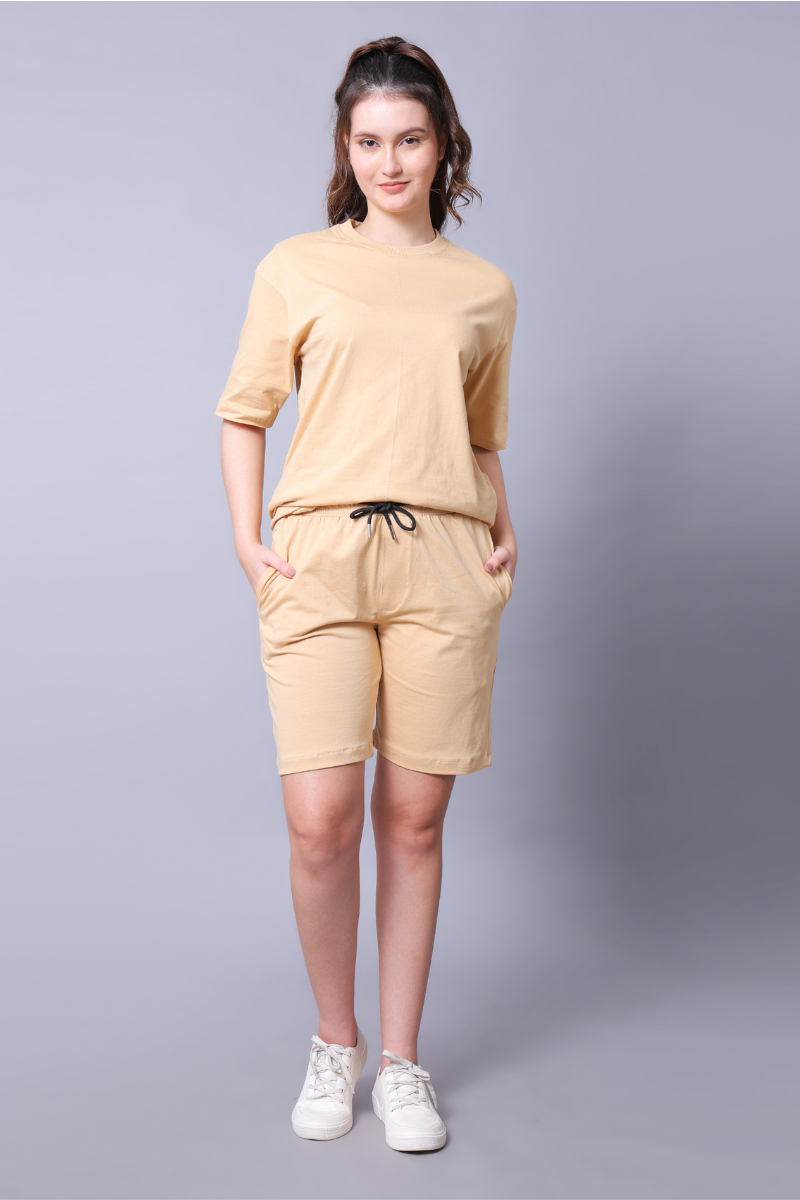 Beige Unisex Co-Ord Set With Shorts