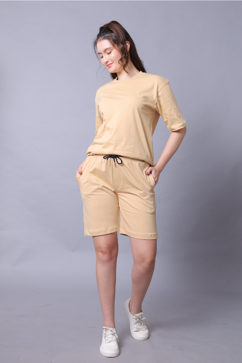 Beige Unisex Co-Ord Set With Shorts