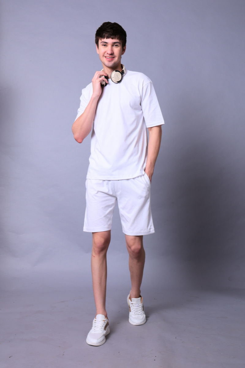 White Unisex Co-Ord Set With Shorts