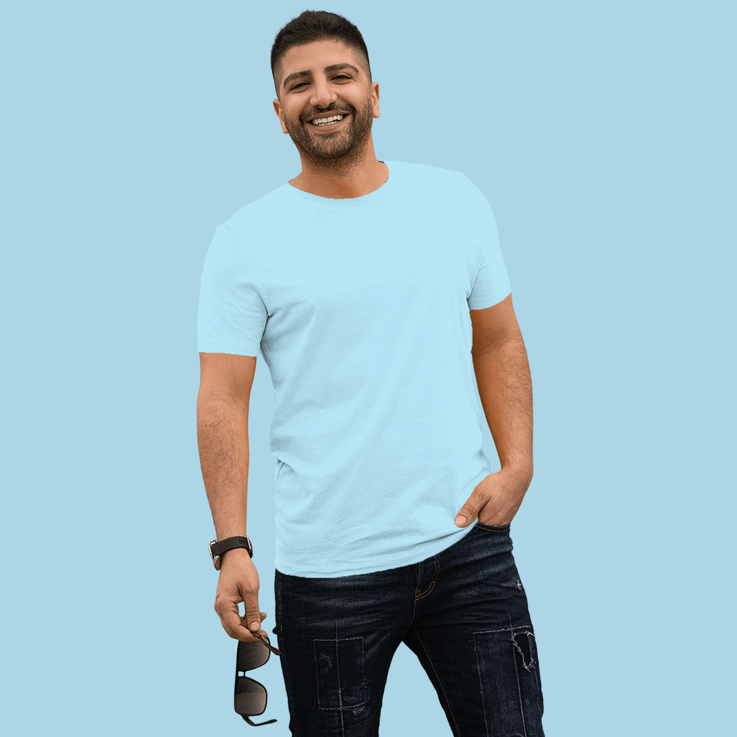 Solid Pack of 7 Half Sleeves Crew Neck