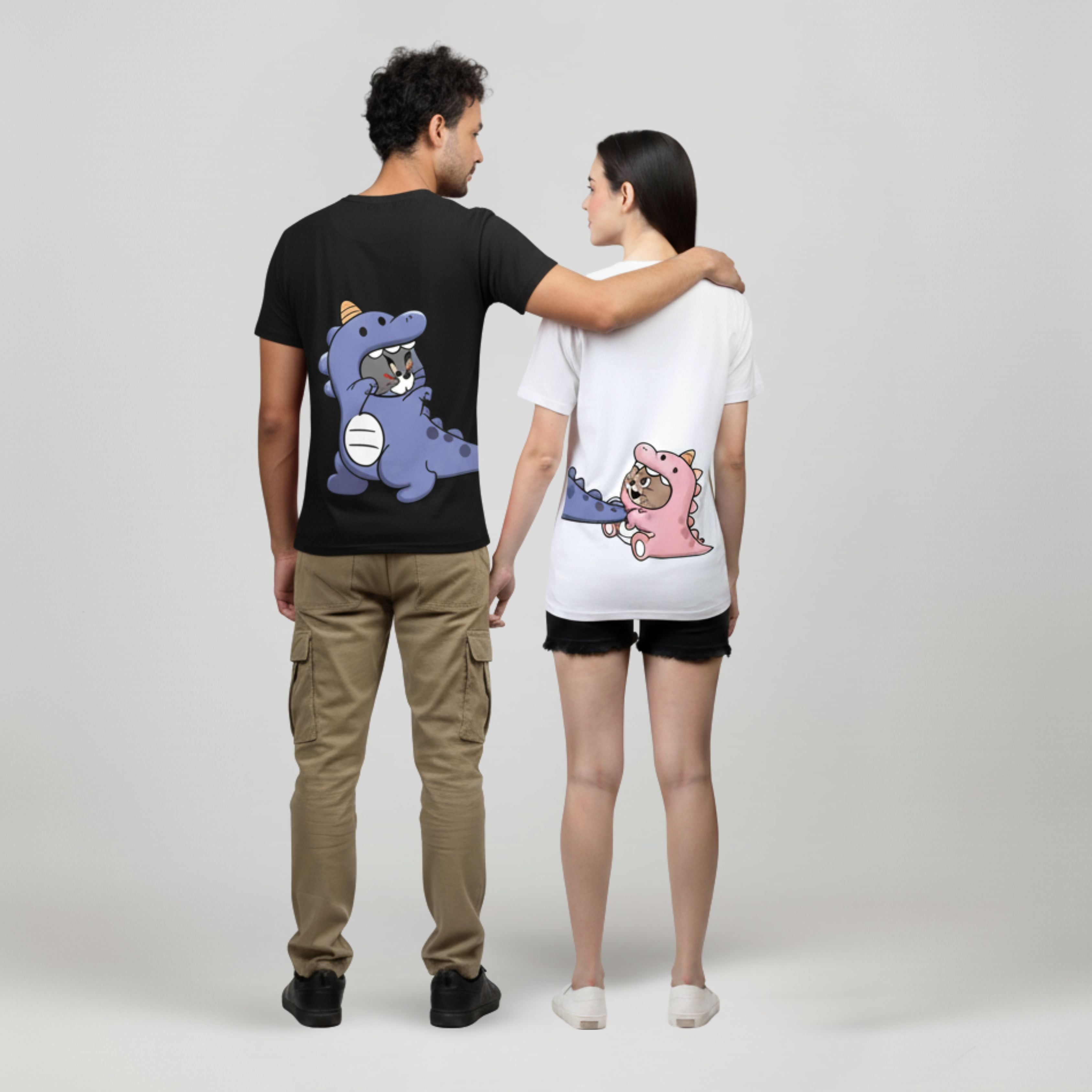 Dino Tom Black & White Couple Unisex Tees - Pack of 2