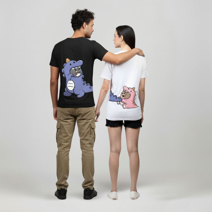 Dino Tom Black & White Couple Unisex Tees - Pack of 2
