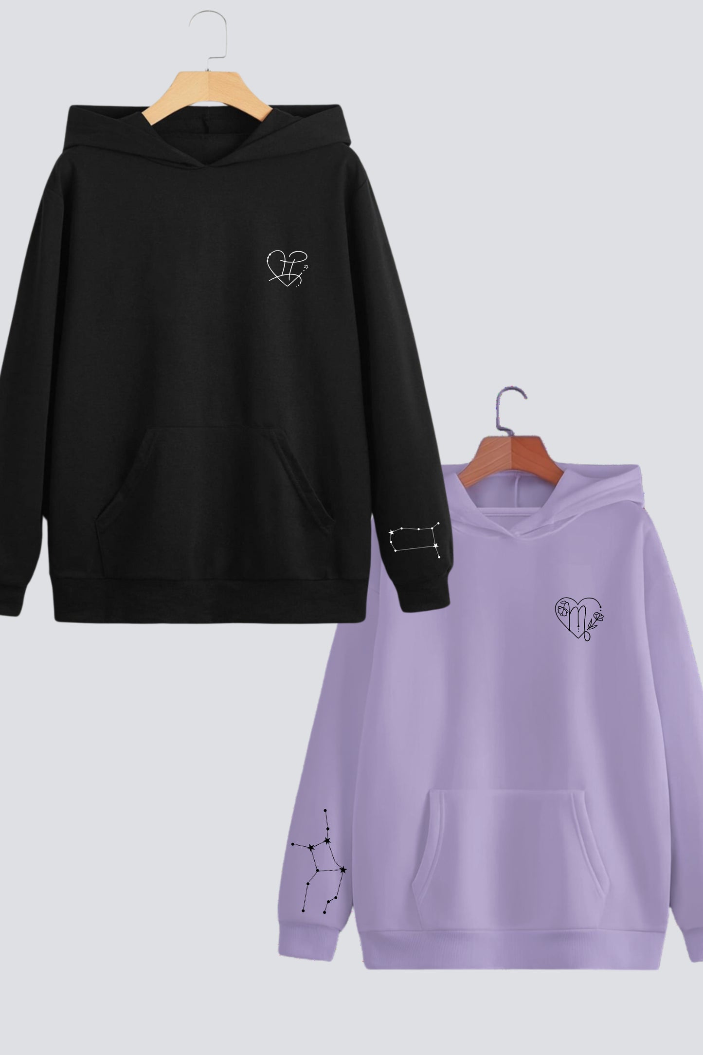 Zodiac Oversized Hoodies - Customizable Couple's Edition - Pack of 2