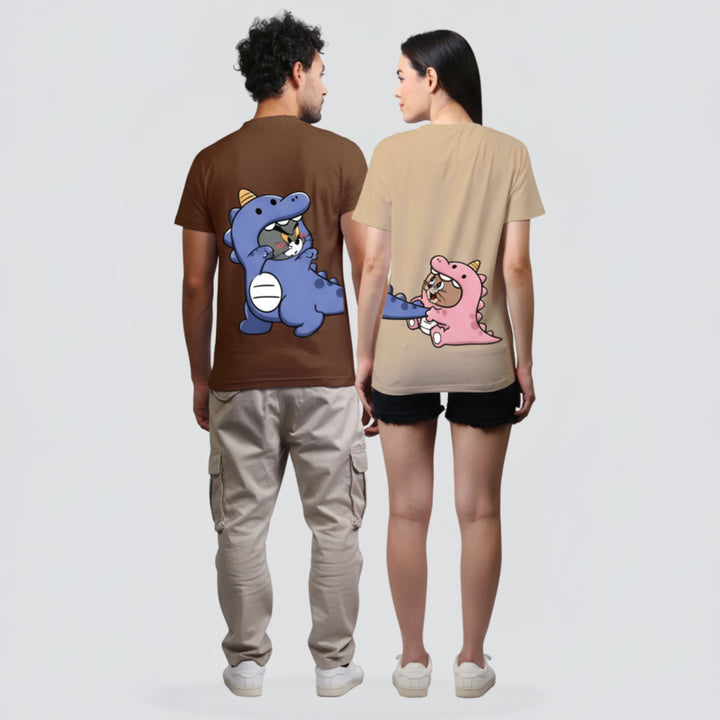 Dino Tom Brown & Beige Couple Unisex Tees - Pack of 2