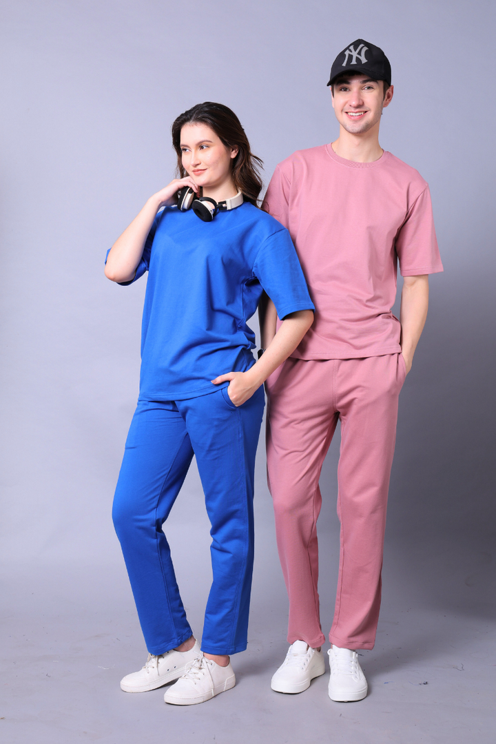 Royal Blue & Fuchsia Pink Couple Co-Ord Set With Joggers (Pack of 2)