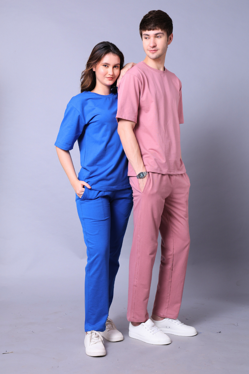 Royal Blue & Fuchsia Pink Couple Co-Ord Set With Joggers (Pack of 2)