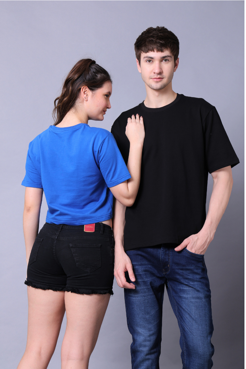 Royal Blue Crop Top & Black Drop Shoulder Tee - Pack of 2