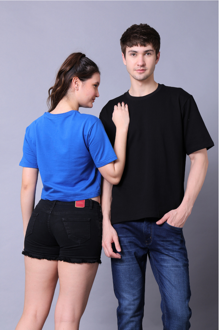 Royal Blue Crop Top & Black Drop Shoulder Tee - Pack of 2