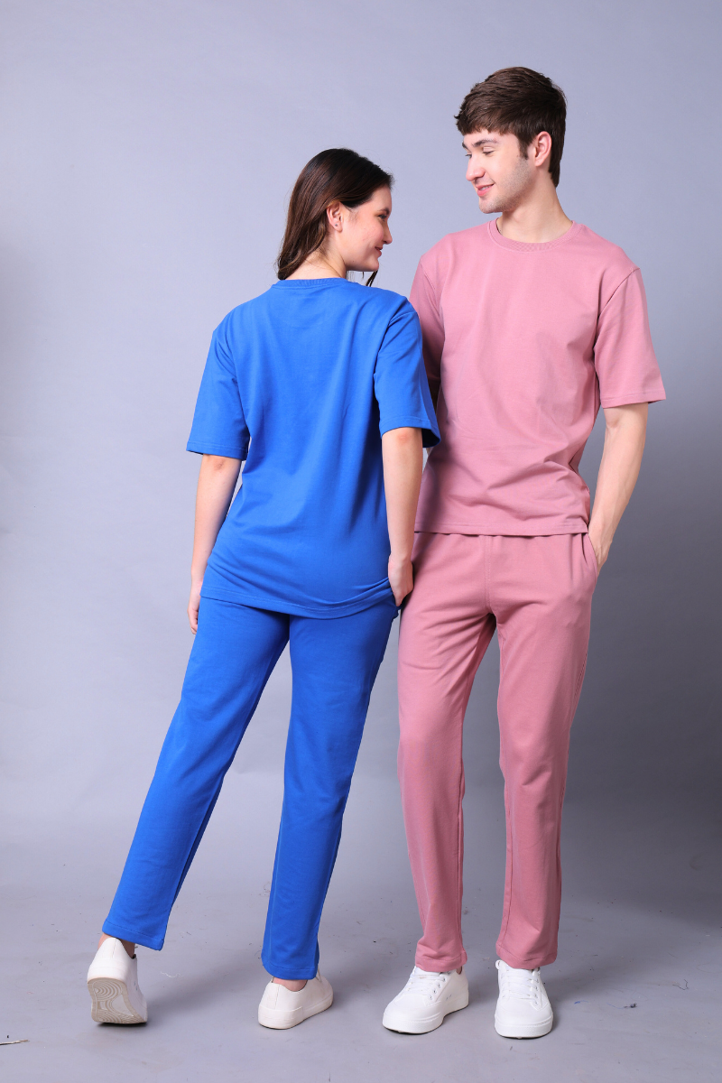 Royal Blue & Fuchsia Pink Couple Co-Ord Set With Joggers (Pack of 2)