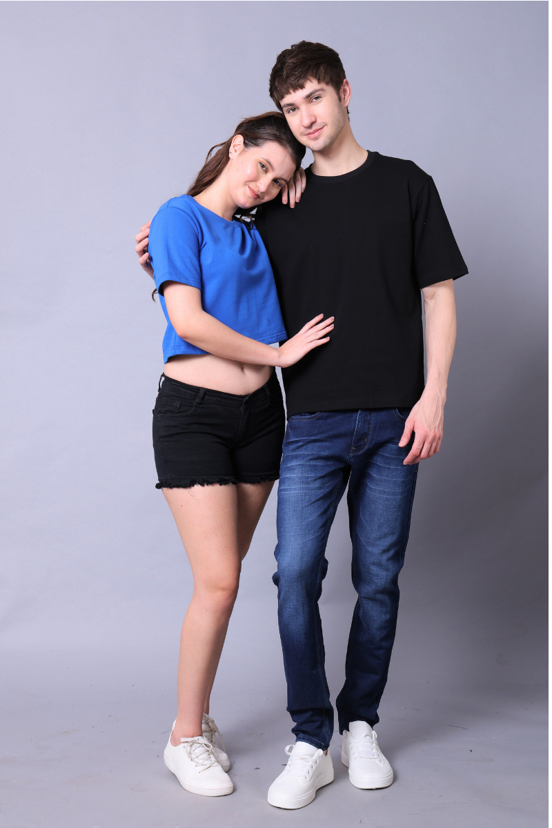 Royal Blue Crop Top & Black Drop Shoulder Tee - Pack of 2