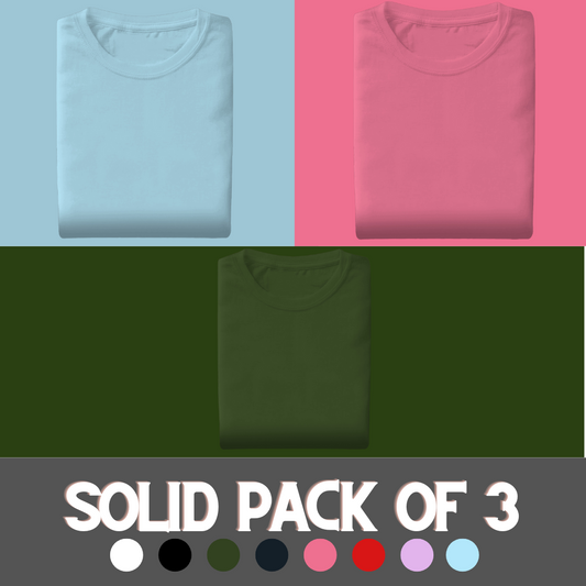 Solid Pack of 3: Half Sleeves Crew Neck