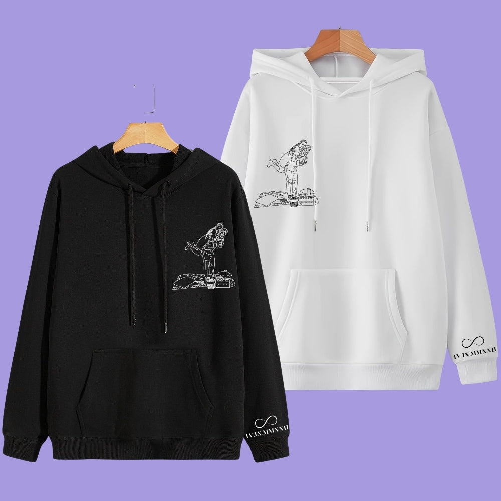 Customised Line Art Couple Oversized Drop shoulder Hoodies - Pack of 2