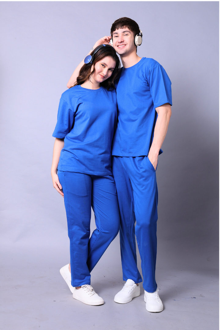 Royal Blue Couple Co-Ord Set With Joggers (Pack of 2)
