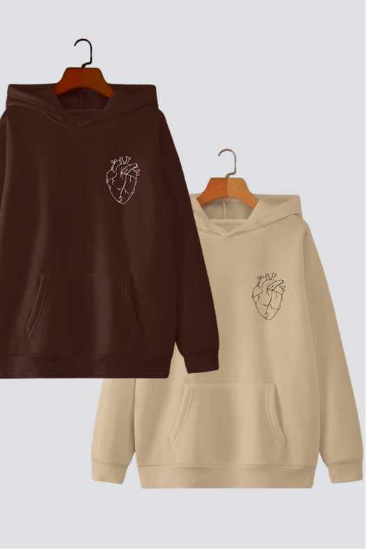 Heart Illustration Couple Oversized Drop Shoulder Hoodies - Pack of 2