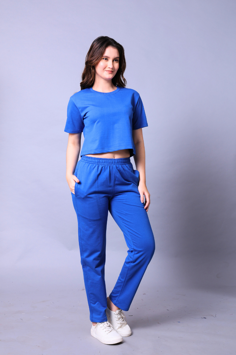 Royal Blue Women Co-Ord Set - Crop Top with Joggers