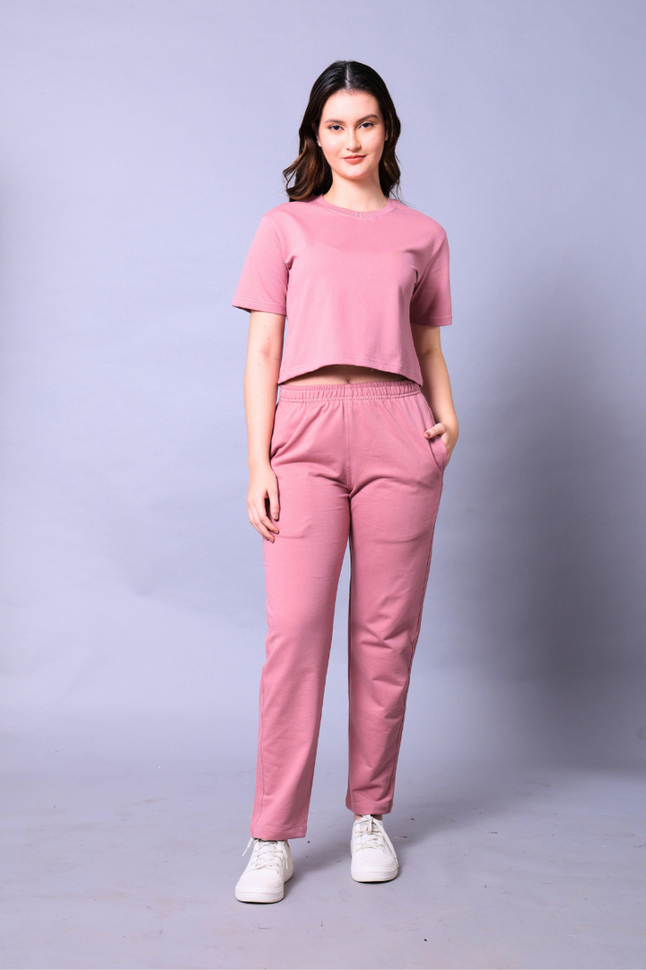 Fuchsia pink Women Co-Ord Set - Crop Top with Joggers