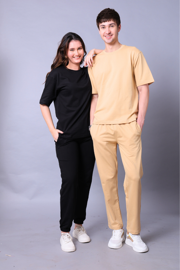 Black & Beige Couple Co-Ord Set With Joggers (Pack of 2)