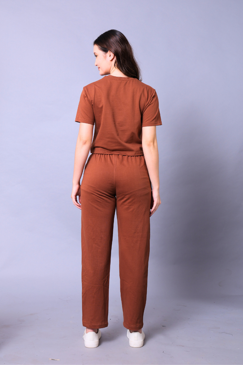 Mocha Mousse Women Co-Ord Set - Crop Top with Joggers