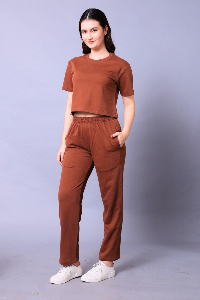 Mocha Mousse Women Co-Ord Set - Crop Top with Joggers