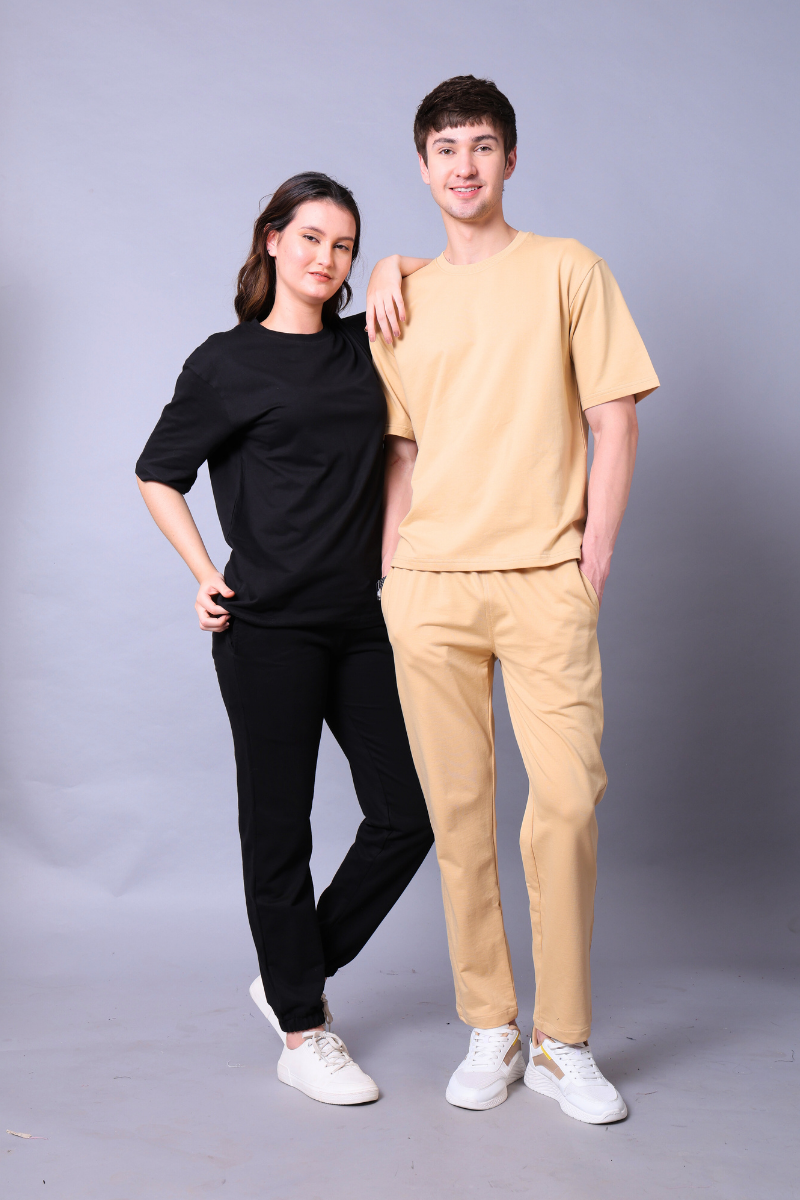 Black & Beige Couple Co-Ord Set With Joggers (Pack of 2)
