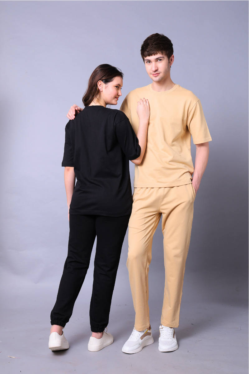 Black & Beige Couple Co-Ord Set With Joggers (Pack of 2)