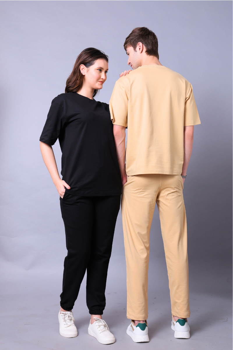 Black & Beige Couple Co-Ord Set With Joggers (Pack of 2)