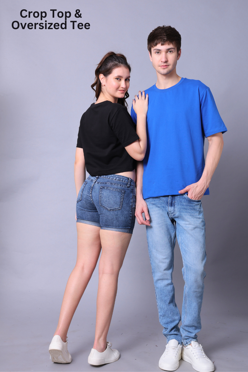 Black Crop Top & Royal Blue Drop Shoulder Tee - Pack of 2