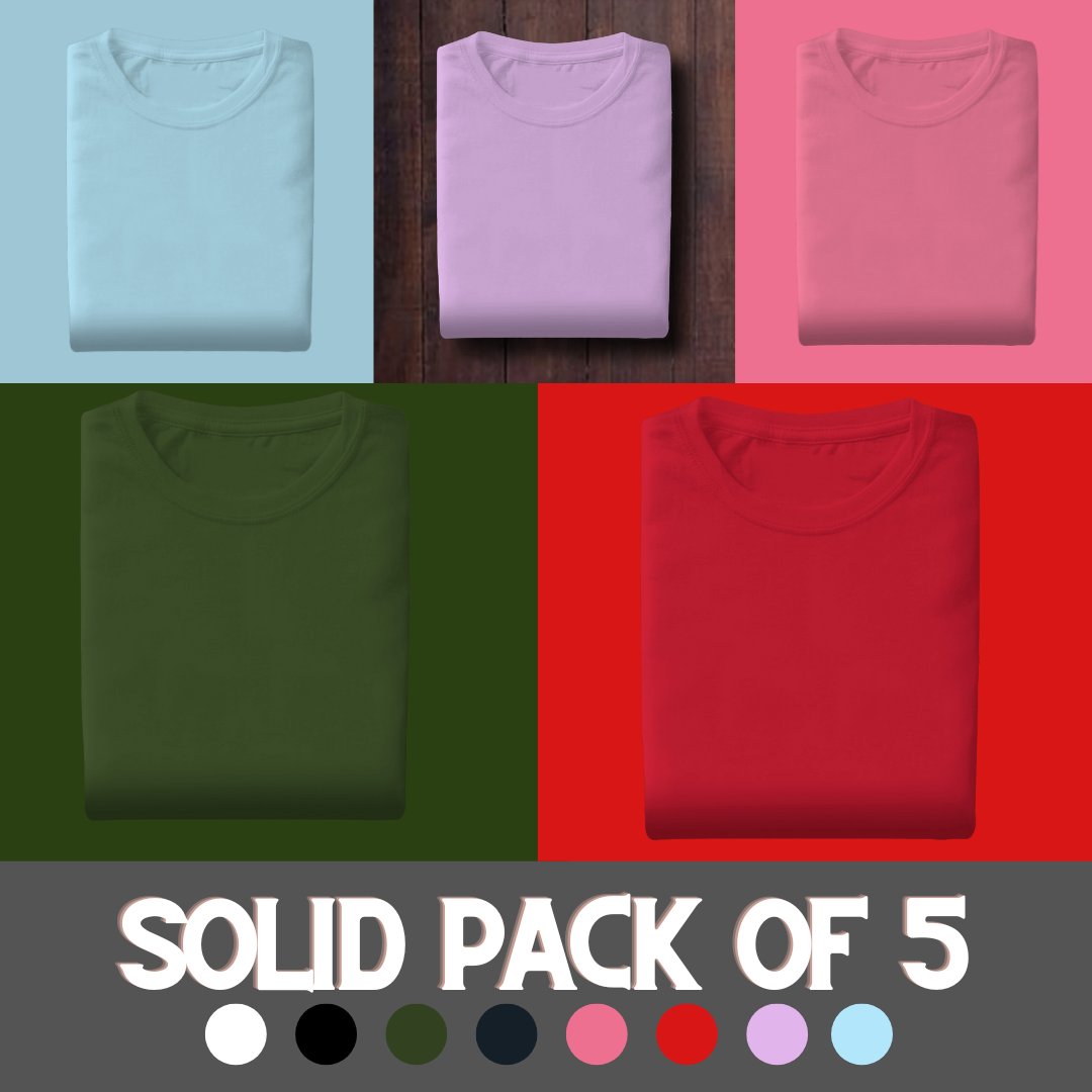 Solid Pack of 5 Half Sleeves Crew Neck