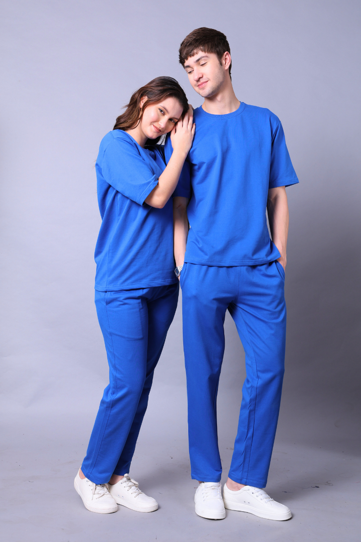 Royal Blue Couple Co-Ord Set With Joggers (Pack of 2)