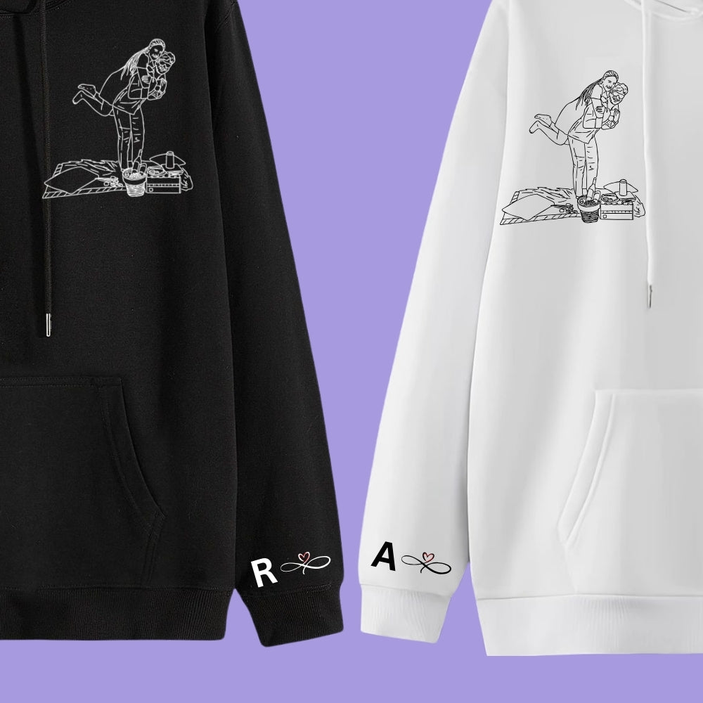 Customised Line Art Couple Oversized Drop shoulder Hoodies - Pack of 2