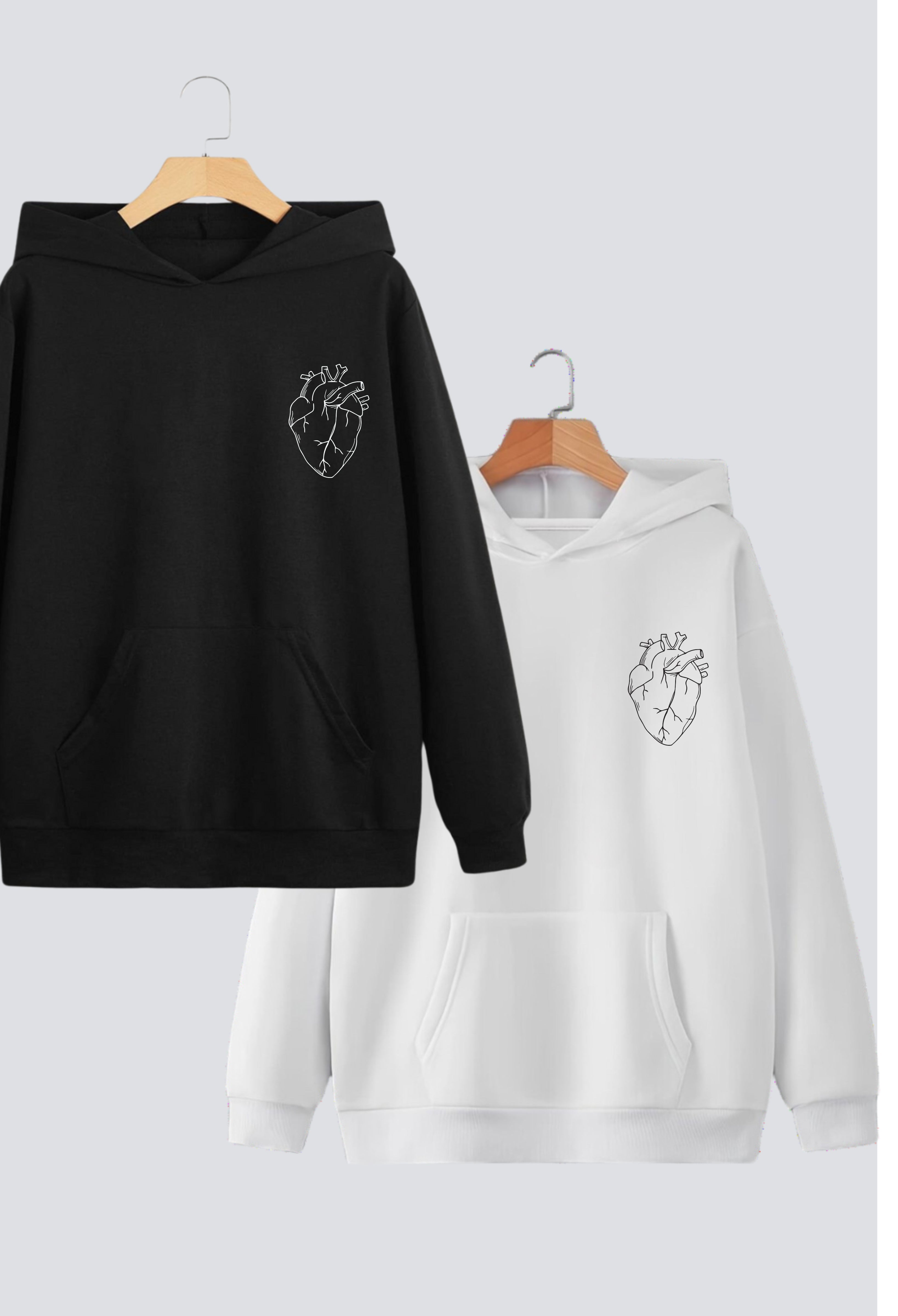 Heart Illustration Couple Oversized Drop Shoulder Hoodies - Pack of 2