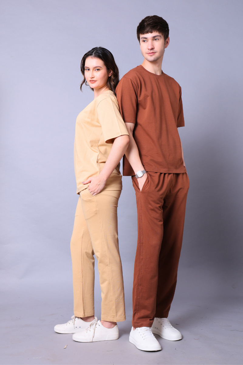 Beige & Brown Couple Co-Ord Set With Joggers (Pack of 2)