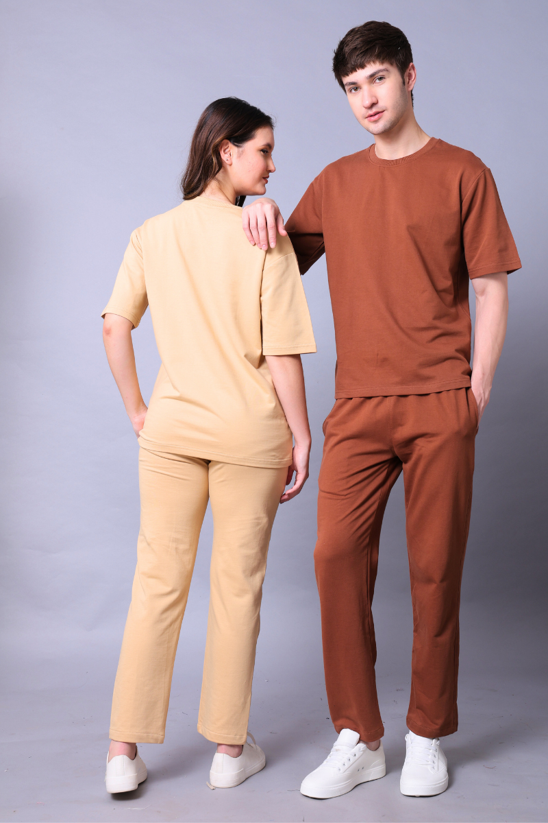 Beige & Brown Couple Co-Ord Set With Joggers (Pack of 2)