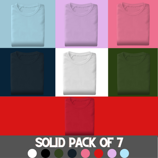 Solid Pack of 7 Half Sleeves Crew Neck