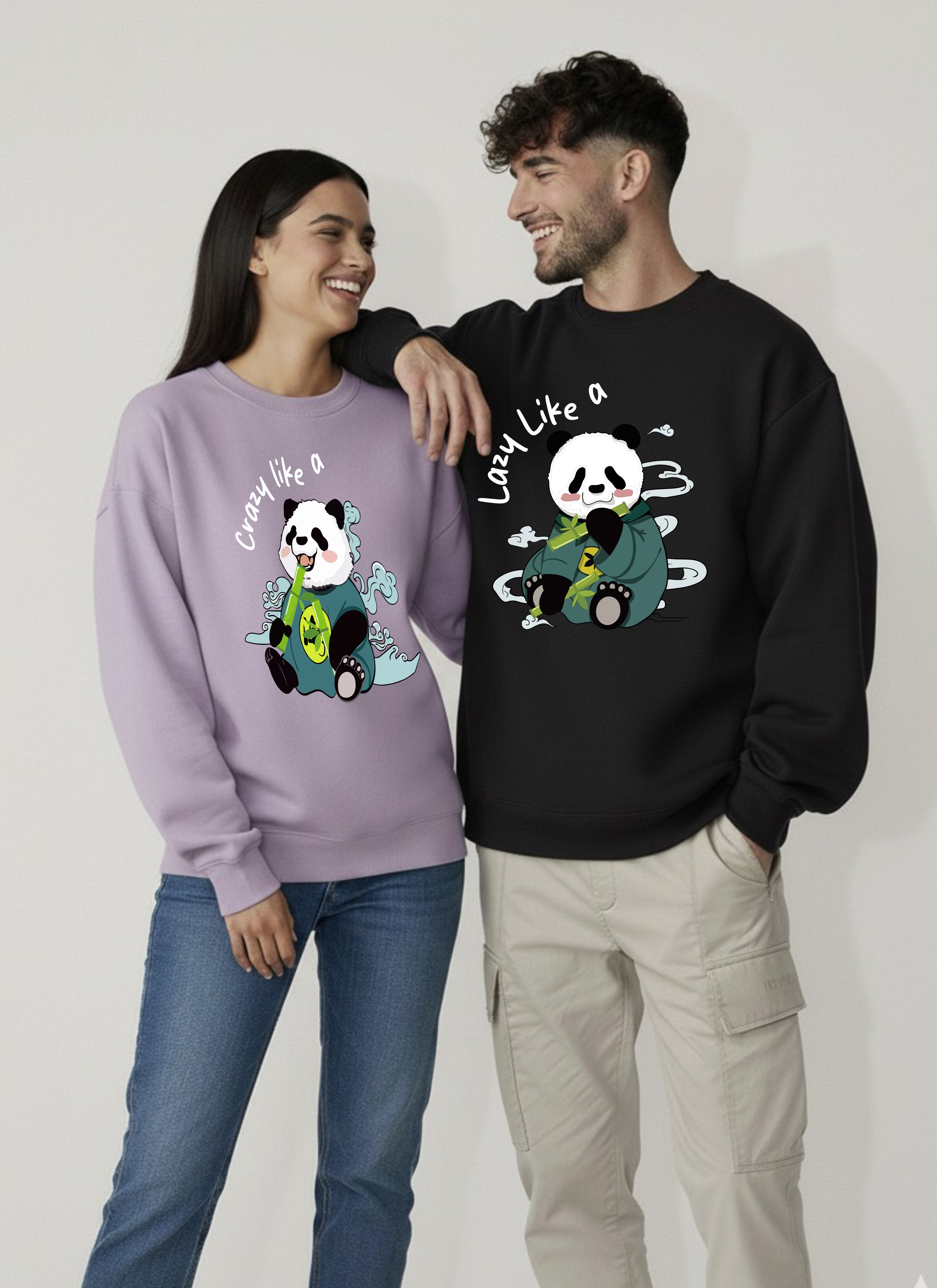 Crazy like Panda, Lazy like Panda Unisex Sweatshirt - Pack of 2