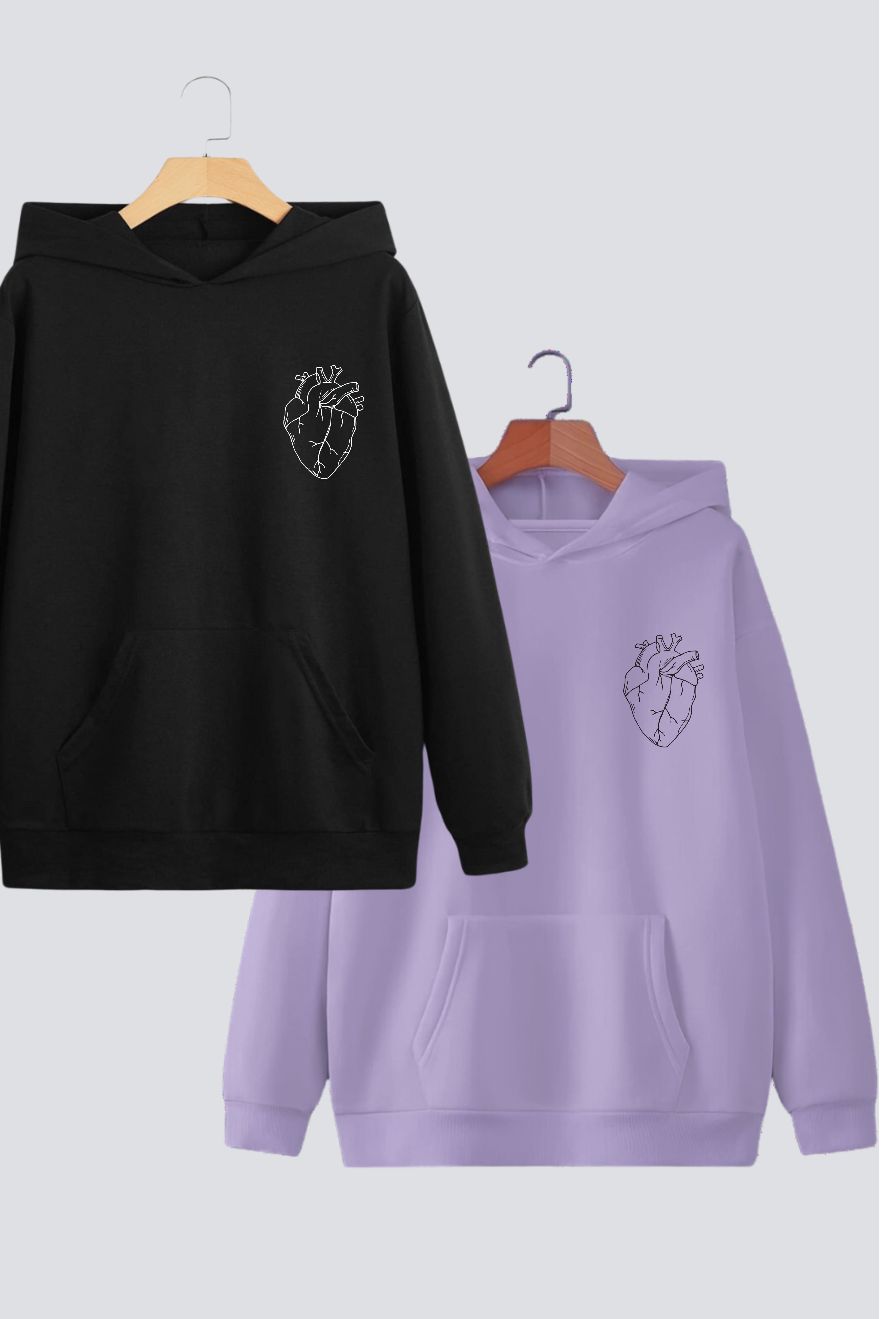 Heart Illustration Couple Oversized Drop Shoulder Hoodies - Pack of 2