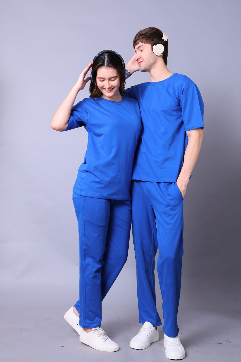 Royal Blue Couple Co-Ord Set With Joggers (Pack of 2)