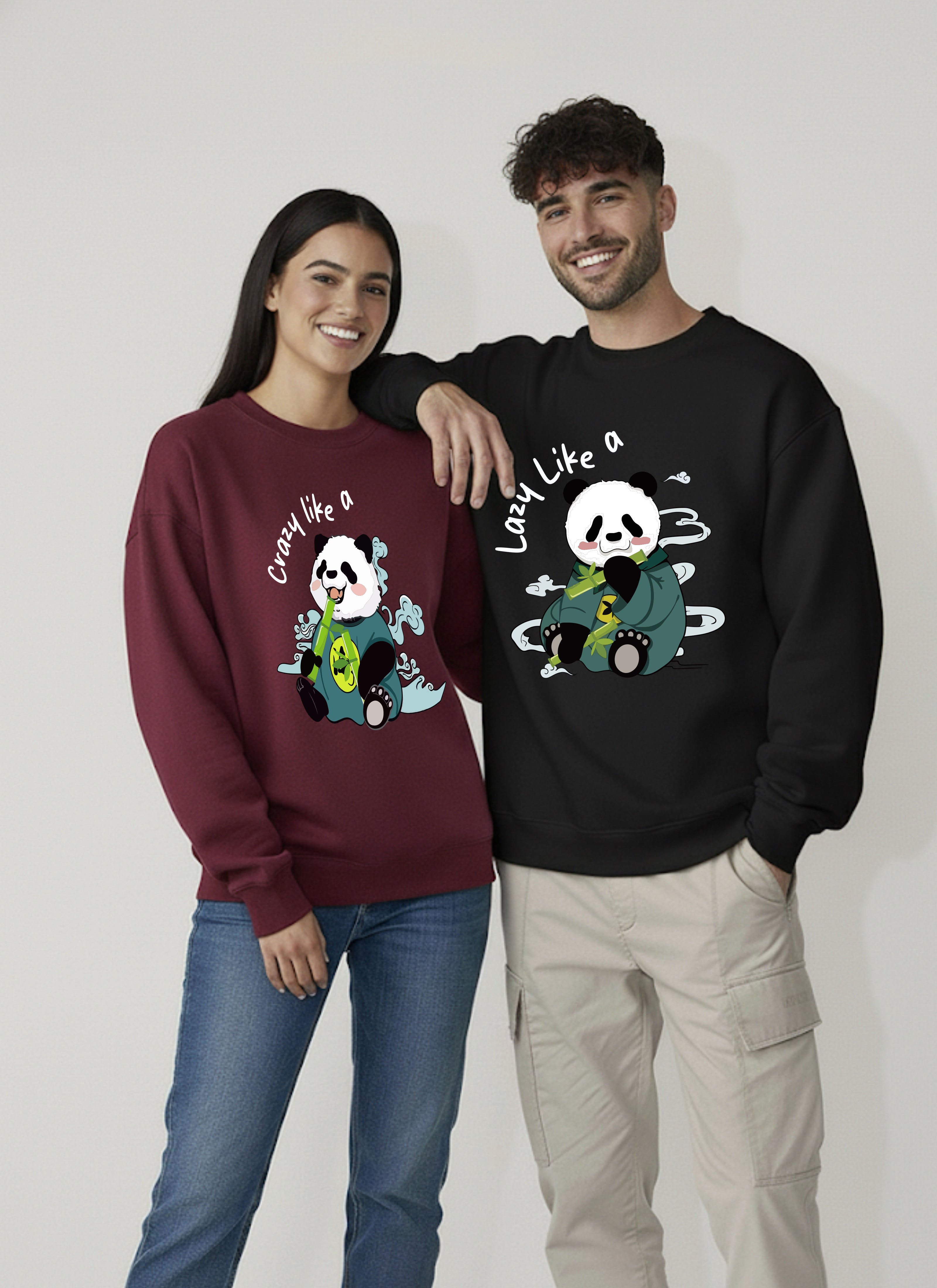 Crazy like Panda, Lazy like Panda Unisex Sweatshirt - Pack of 2