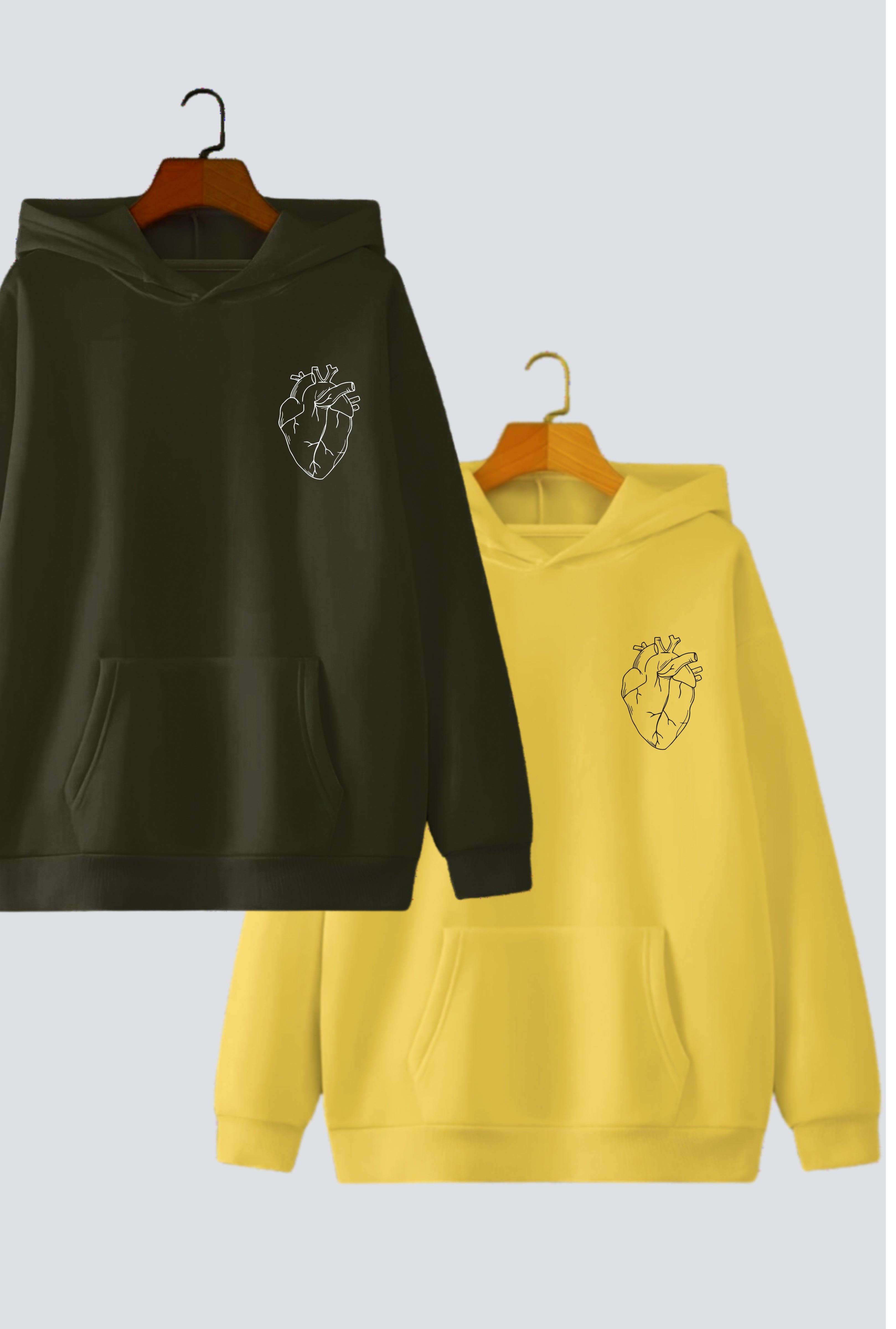 Heart Illustration Couple Oversized Drop Shoulder Hoodies - Pack of 2