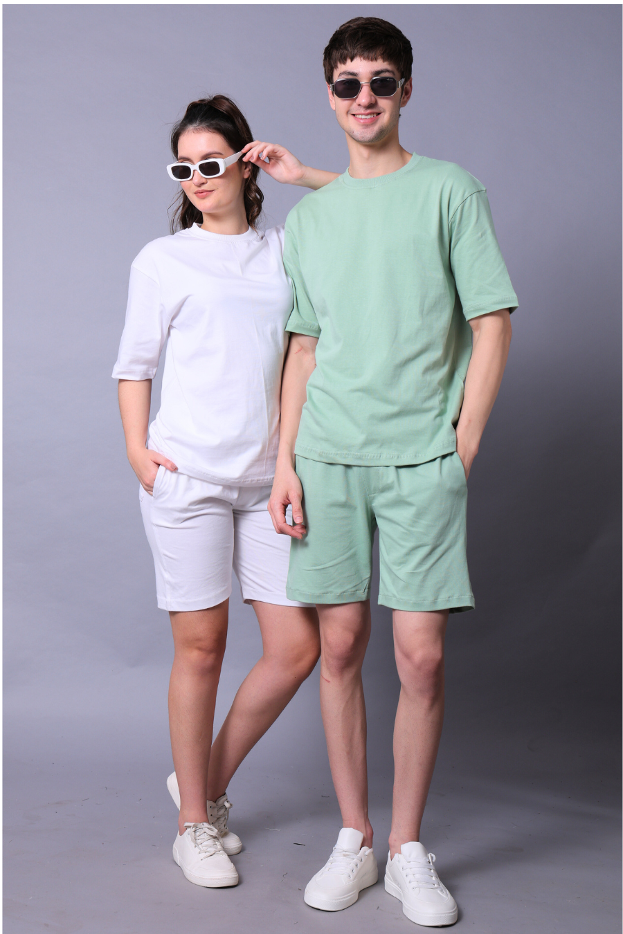 White & Pastel Green Couple Co-Ord Set (Pack of 2)