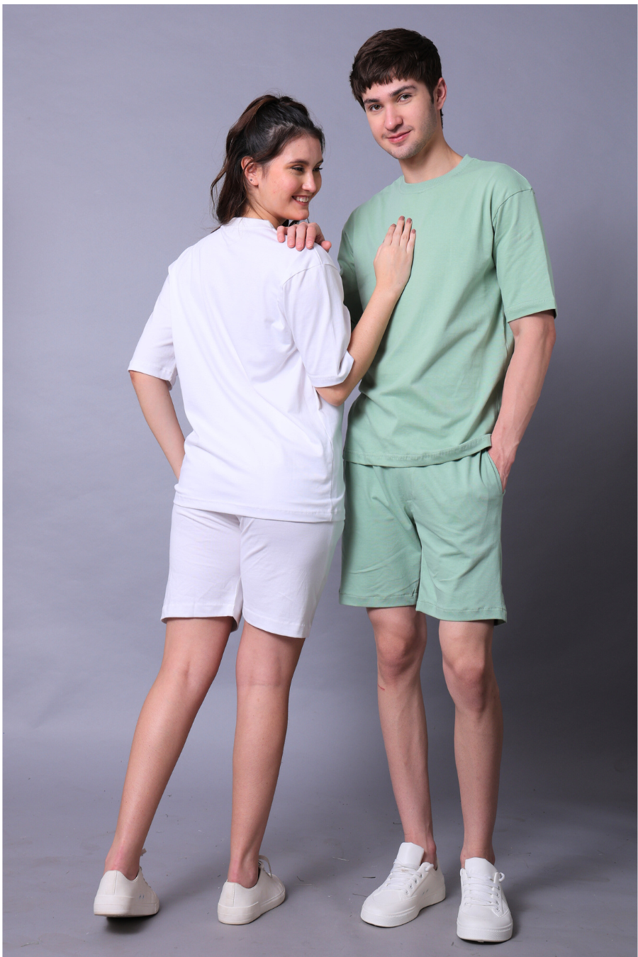 White & Pastel Green Couple Co-Ord Set (Pack of 2)