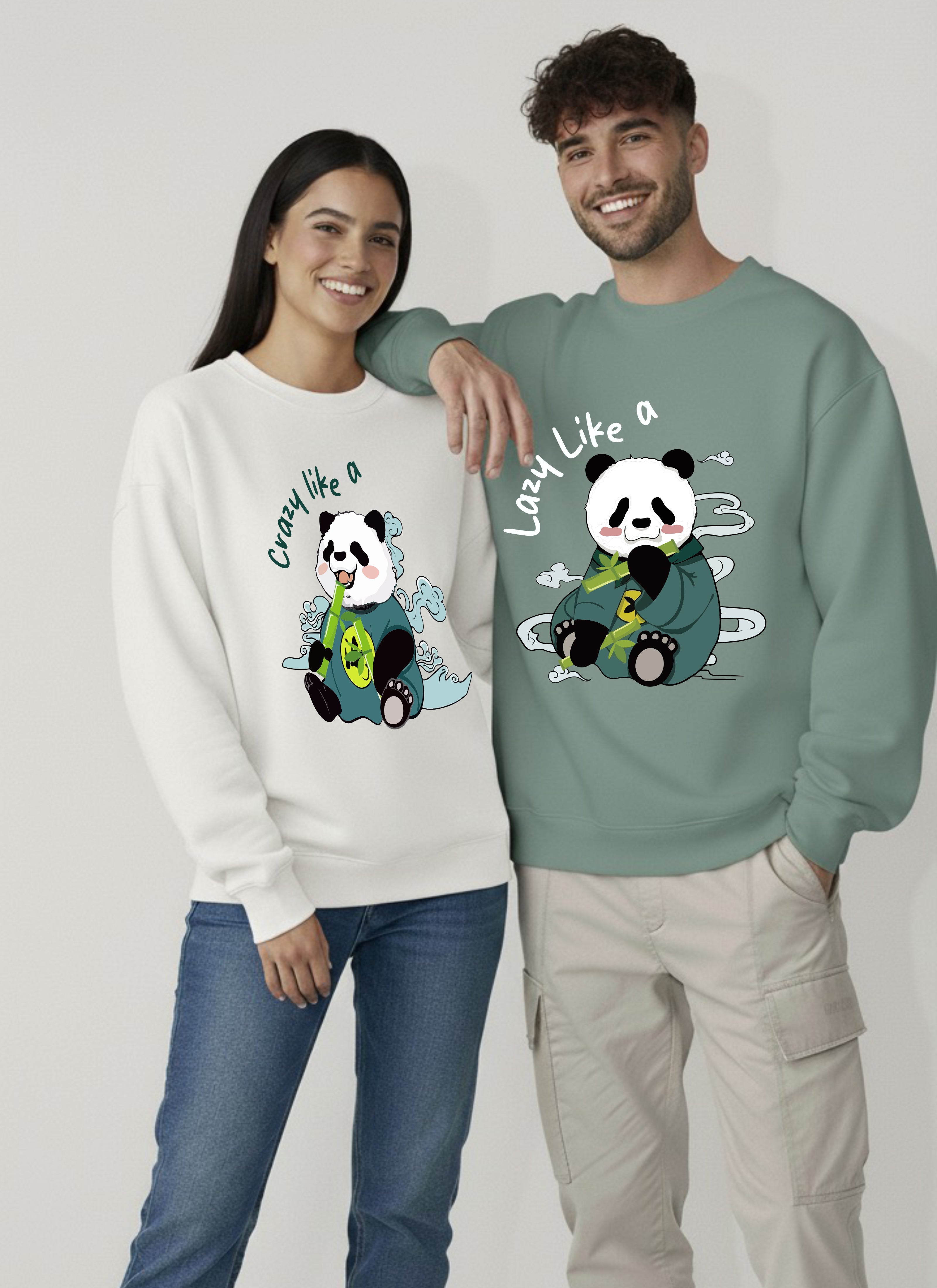 Crazy like Panda, Lazy like Panda Unisex Sweatshirt - Pack of 2