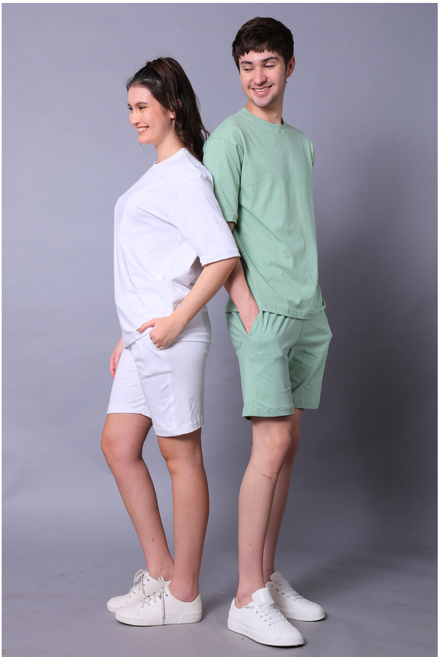White & Pastel Green Couple Co-Ord Set (Pack of 2)